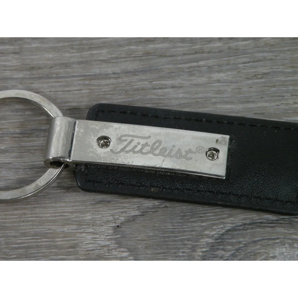 Titleist Pro V1x Golf Keychain Black Leather Metal Keyring Logo Accessory